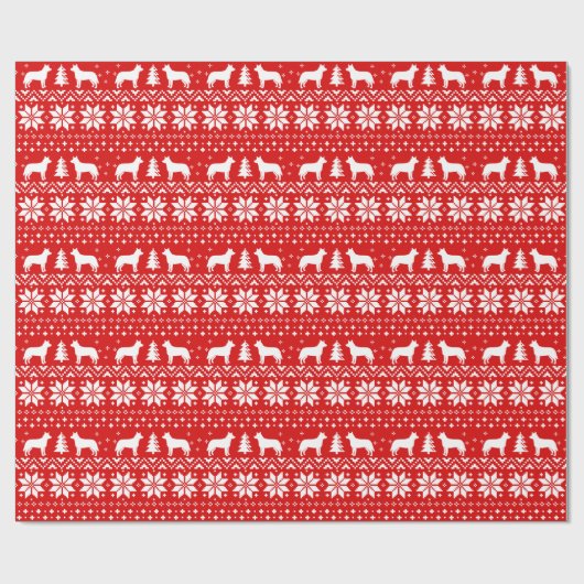 オーストラリアの牛の犬のシルエットのクリスマスレッド ラッピングペーパー (フラット)