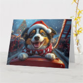 オーストラリアの牛の犬のジェットコースターのクリスマス カード (黄色い花)