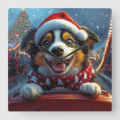 オーストラリアの牛の犬のジェットコースターのクリスマス スクエア壁時計 (正面)