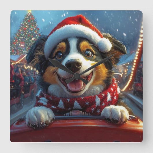 オーストラリアの牛の犬のジェットコースターのクリスマス スクエア壁時計 (正面)