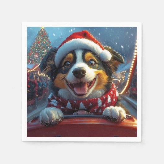 オーストラリアの牛の犬のジェットコースターのクリスマス スタンダードカクテルナプキン (正面)