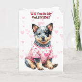 オーストラリアの牛の犬の子犬のセーターのバレンタイン シーズンカード (正面)