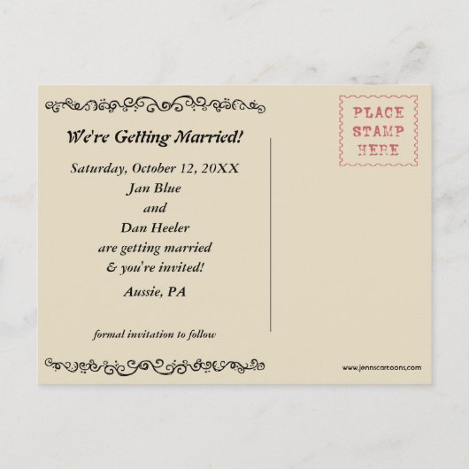 オーストラリアの牛の犬の結婚式の日付を保存 案内ポストカード (裏面)