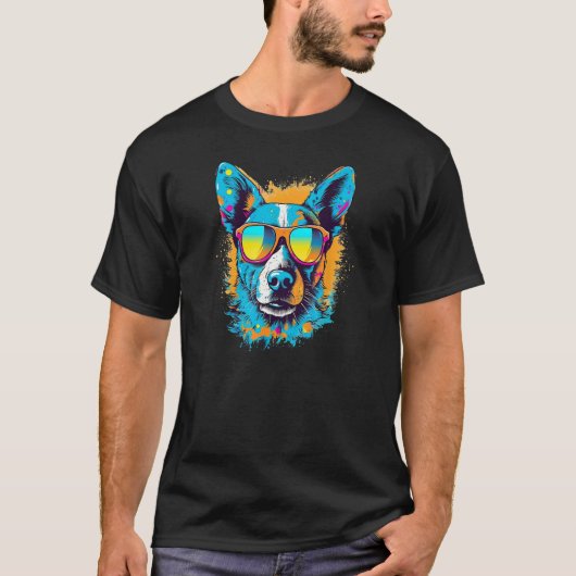 オーストラリアの牛の犬サングラスを着てレトロ Tシャツ (正面)