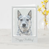 オーストラリアの牛の犬 – かわいいオリジナルドッグアート カード (黄色い花)