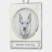 オーストラリアの牛の犬 – かわいいオリジナルドッグアート シルバープレートバナーオーナメント (左)