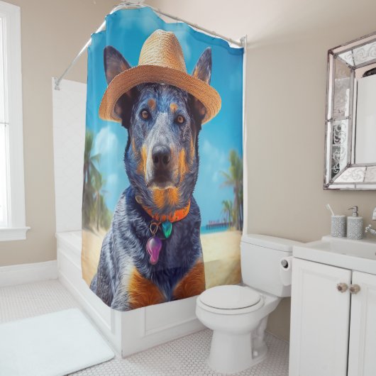 オーストラリアの牛オンビーチ、愛犬家の夏の贈り物 シャワーカーテン (インサイチュ)