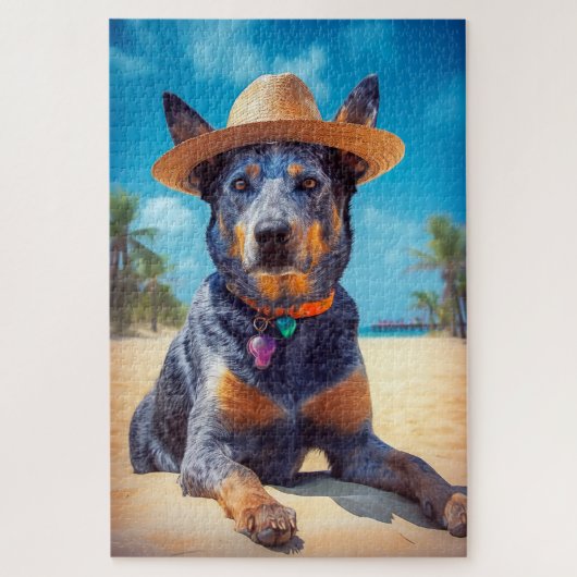 オーストラリアの牛オンビーチ、愛犬家の夏の贈り物 ジグソーパズル (縦)