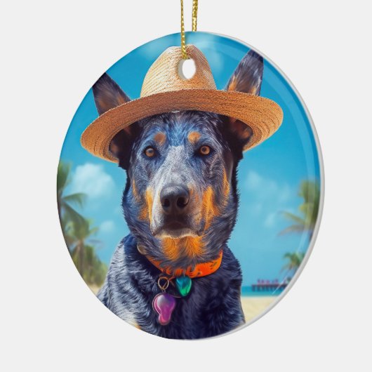 オーストラリアの牛オンビーチ、愛犬家の夏の贈り物 セラミックオーナメント (左)