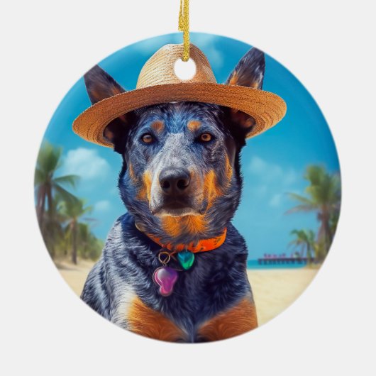 オーストラリアの牛オンビーチ、愛犬家の夏の贈り物 セラミックオーナメント (裏面)