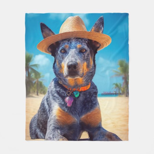 オーストラリアの牛オンビーチ、愛犬家の夏の贈り物 フリースブランケット (正面)