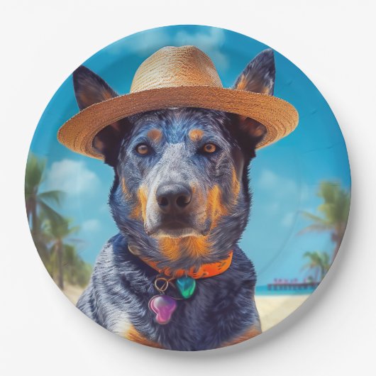 オーストラリアの牛オンビーチ、愛犬家の夏の贈り物 ペーパープレート (正面)