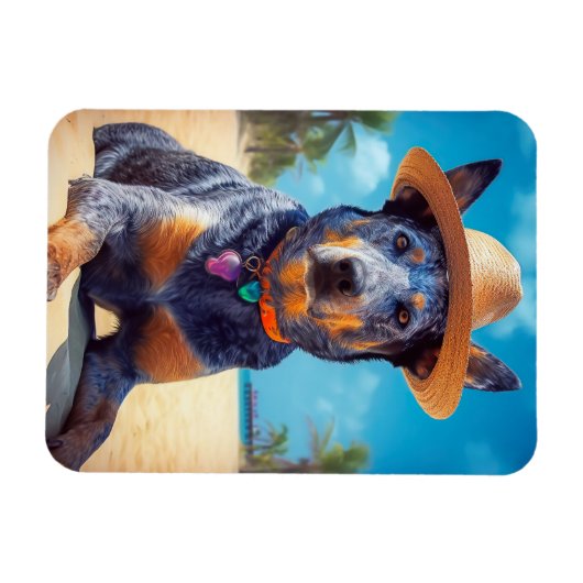 オーストラリアの牛オンビーチ、愛犬家の夏の贈り物 マグネット (横)