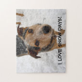 オーストラリアの牛犬の初恋の雪の日 ジグソーパズル (縦)