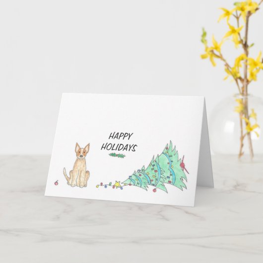 オーストラリアの牛犬の赤いHeelerの休日カード カード (黄色い花)