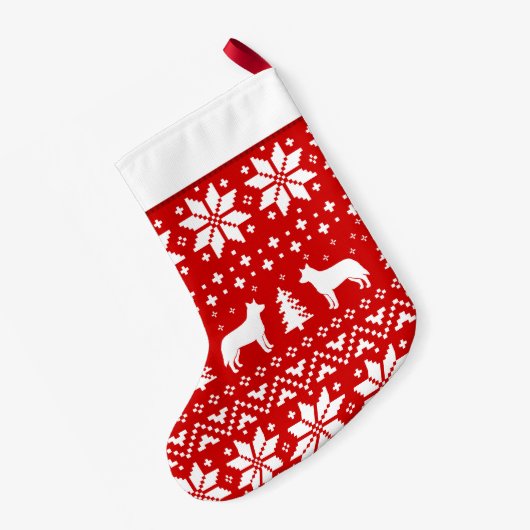 オーストラリアの牛犬はパターンHeelerのシルエットを描きます スモールクリスマスストッキング (裏面 (吊り時))