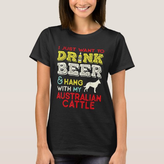 オーストラリアの牛飼いのパパ ビール飲んで犬と一緒 Tシャツ (正面)