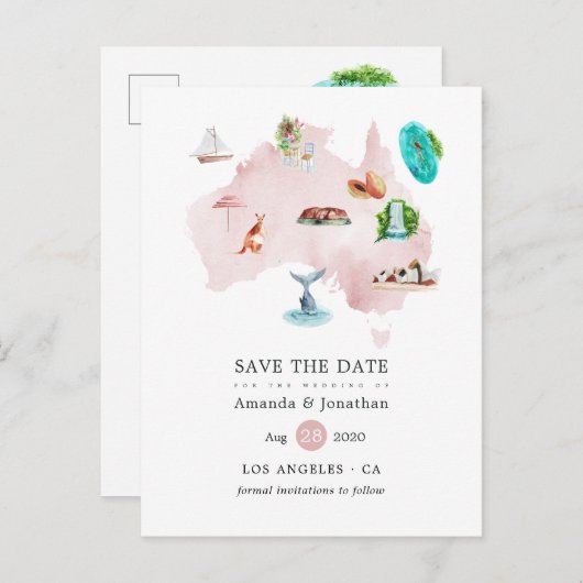 オーストラリアの目的地の結婚式の日付を保存 案内ポストカード (正面/裏面)