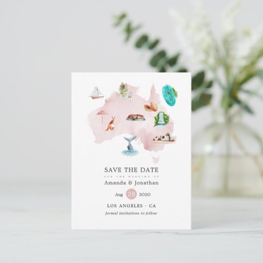 オーストラリアの目的地の結婚式の日付を保存 案内ポストカード (スタンド正面)