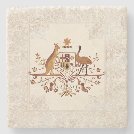 オーストラリアの紋章の茶色の濃淡 ストーンコースター (正面)