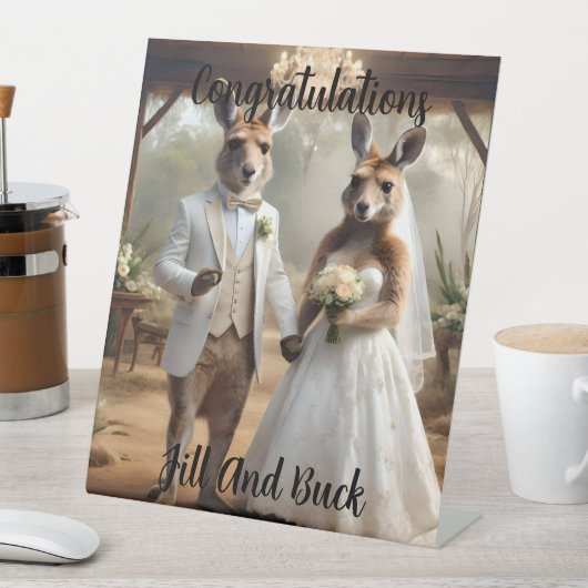 オーストラリアの結婚式オーストラリアのカンガルーがヒッチングに参加した。 台座サイン (インサイチュ)