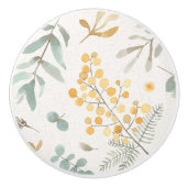 オーストラリアの編み枝細工およびユーカリの水彩画の花柄 セラミックノブ (正面)