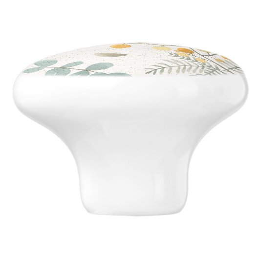 オーストラリアの編み枝細工およびユーカリの水彩画の花柄 セラミックノブ (側面)