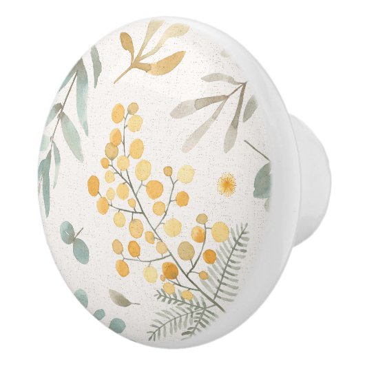 オーストラリアの編み枝細工およびユーカリの水彩画の花柄 セラミックノブ (右)