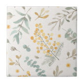 オーストラリアの編み枝細工およびユーカリの水彩画の花柄 タイル (正面)