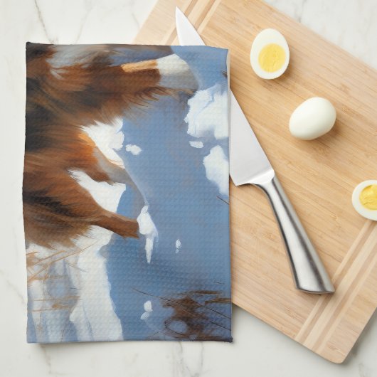 オーストラリアの羊飼いが雪のクリスマスを過ごす キッチンタオル (四つ折り)