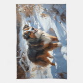 オーストラリアの羊飼いが雪のクリスマスを過ごす キッチンタオル (縦)