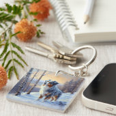 オーストラリアの羊飼いが雪のクリスマスを過ごす キーホルダー (正面右)