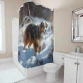 オーストラリアの羊飼いが雪のクリスマスを過ごす シャワーカーテン (インサイチュ)