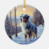 オーストラリアの羊飼いが雪のクリスマスを過ごす セラミックオーナメント (正面)