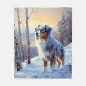 オーストラリアの羊飼いが雪のクリスマスを過ごす フリースブランケット (正面)