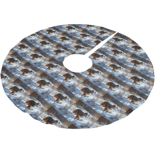 オーストラリアの羊飼いが雪のクリスマスを過ごす ブラッシュドポリエステルツリースカート (アングル)