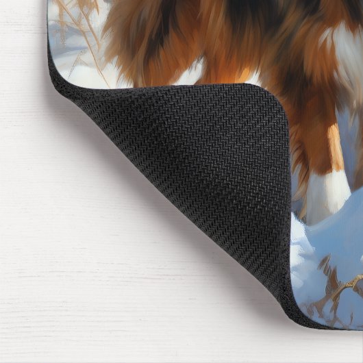 オーストラリアの羊飼いが雪のクリスマスを過ごす マウスパッド (コーナー)