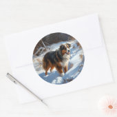 オーストラリアの羊飼いが雪のクリスマスを過ごす ラウンドシール (封筒)