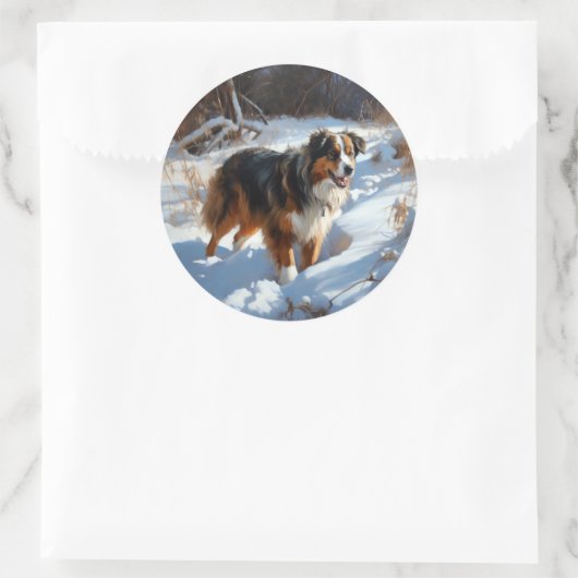 オーストラリアの羊飼いが雪のクリスマスを過ごす ラウンドシール (バッグ)