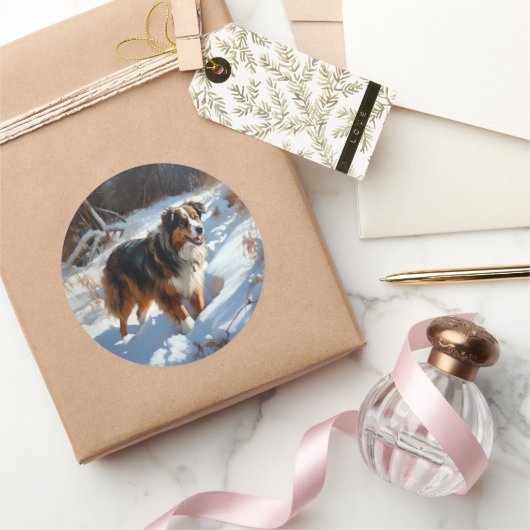 オーストラリアの羊飼いが雪のクリスマスを過ごす ラウンドシール (ギフト)