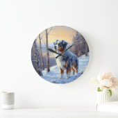オーストラリアの羊飼いが雪のクリスマスを過ごす ラージ壁時計 (ホーム)