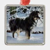 オーストラリアの羊飼いで雪が満三番目 メタルオーナメント (正面)