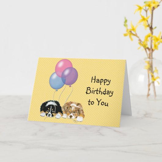 オーストラリアの羊飼いのカスタムなハッピーバースデーカード カード (黄色い花)