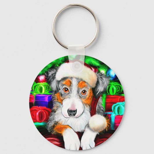 オーストラリアの羊飼いのクリスマスプレゼント キーホルダー (正面)