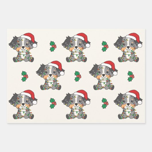 オーストラリアの羊飼いのクリスマス冬の動物 ラッピングペーパーシート (正面)