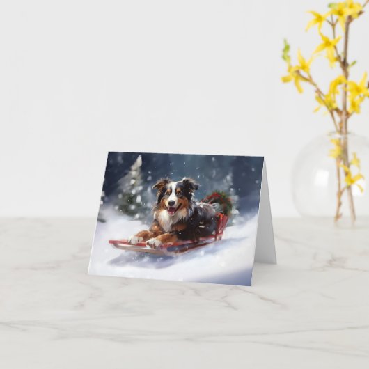 オーストラリアの羊飼いのクリスマス雪の冬 カード (黄色い花)