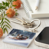 オーストラリアの羊飼いのクリスマス雪の冬 キーホルダー (正面右)