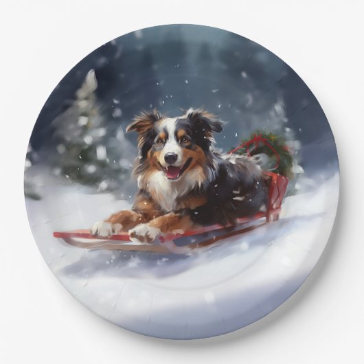 オーストラリアの羊飼いのクリスマス雪の冬 ペーパープレート (正面)