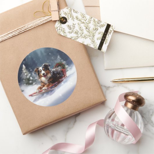 オーストラリアの羊飼いのクリスマス雪の冬 ラウンドシール (ギフト)