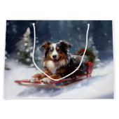 オーストラリアの羊飼いのクリスマス雪の冬 ラージペーパーバッグ (正面)